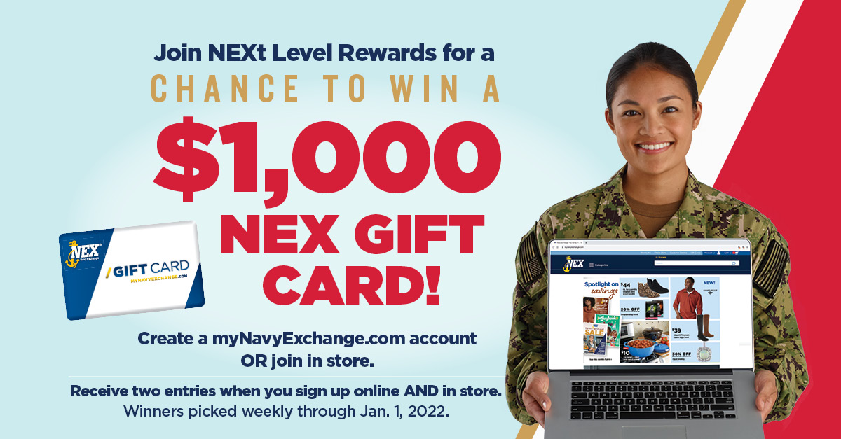 Create a new account at mynavyexchange.com and get a chance to win a $1000 gift card